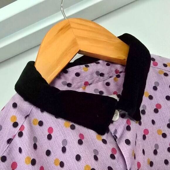 Etro Italy Velvet Collar Performance Relaxed Dress Shirt in Purple Polka Dot - Picture 2 of 11